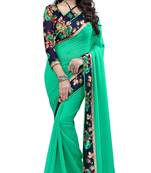 green plain chiffon saree With Blouse