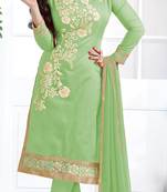 Light green chanderi embroidered unstitched kameez with dupatta
