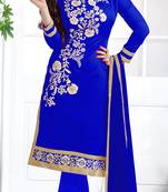 Blue chanderi embroidered unstitched salwar with dupatta