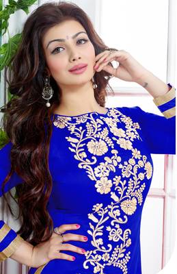 Blue chanderi embroidered unstitched salwar with dupatta 2