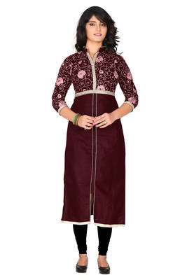 Maroon Embroidered Cotton Stitched Kurti 1