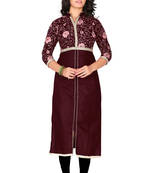 Maroon Embroidered Cotton Stitched Kurti