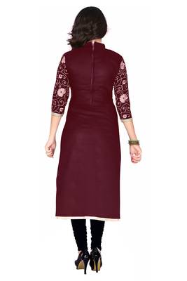 Maroon Embroidered Cotton Stitched Kurti 2