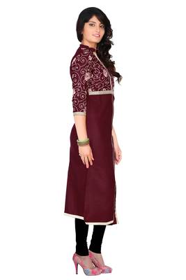 Maroon Embroidered Cotton Stitched Kurti 3