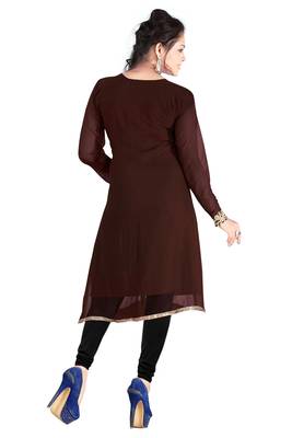 Brown Embroidered Georgette Stitched Kurti 2