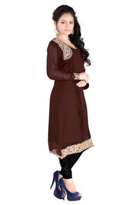 Brown Embroidered Georgette Stitched Kurti 3