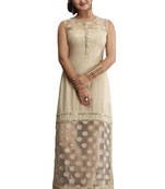 Beige Embroidered Jute Cotton Stitched Kurti