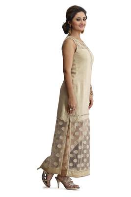 Beige Embroidered Jute Cotton Stitched Kurti 2