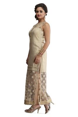 Beige Embroidered Jute Cotton Stitched Kurti 3