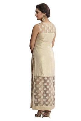 Beige Embroidered Jute Cotton Stitched Kurti 4