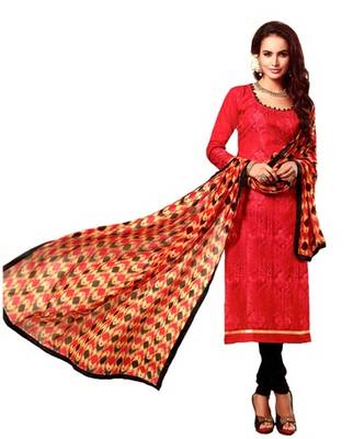 Red Chanderi Silk Unstitched Salwar With Dupatta 1