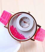 New Fashion Pink color stylist  women's wear Leather strap Quartz Wristwatch