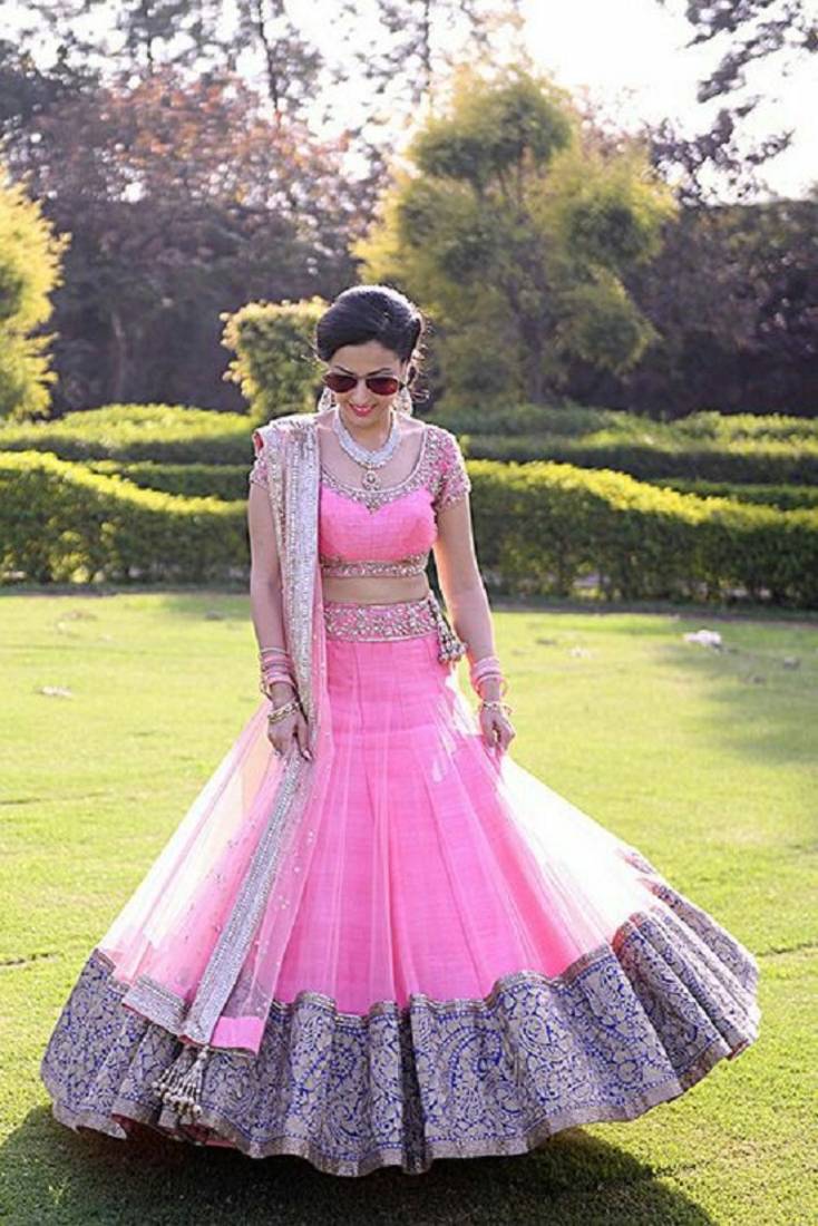 pink embroidered Net unstitched ghagra choli - SURAT 4 FASHION - 1466838