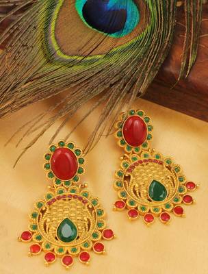 Gorgeous Matte Finish Red Green Party Wear Errrings 1