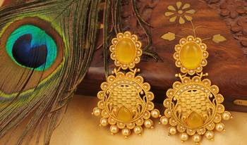 Gorgeous Matte Finish Yellow Party Wear Errrings   Dj04851 1
