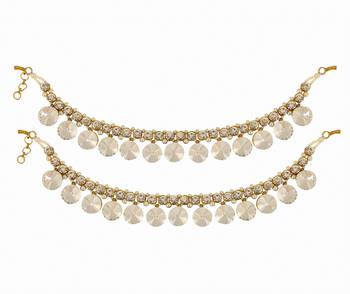 Bollywood Style Traditional Gold White Coloured Pair Of Gold Anklets Payal For Women 1