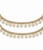 Bollywood Style Traditional Gold White Coloured Pair Of Gold Anklets Payal For Women