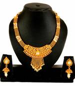 Gold White Pearl Copper Necklace Earring Set For Women
