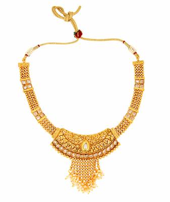 Gold White Pearl Copper Necklace Earring Set For Women 2