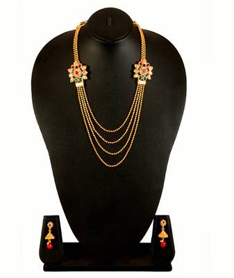 Gold Red Green White Alloy Necklace Earring Set For Women 1