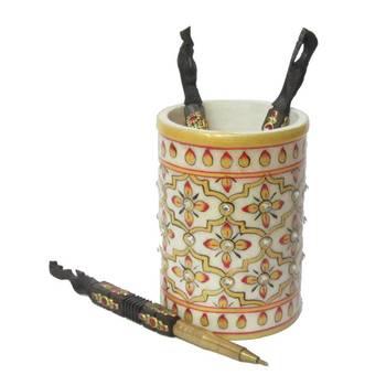 eCraftIndia Floral Marble Pen Stand 1