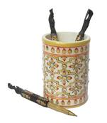 eCraftIndia Floral Marble Pen Stand