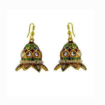 Traditional Kundan Meenakari Jhumki Earrings 1
