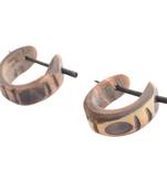 Pair Of Cream  Wooden Tribal Print  Bali/Hoop Earring For Men