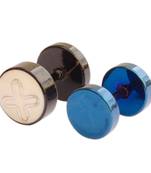 Pair of Single Assorted White & Blue Barbell  Stud Earrings For Men
