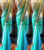 firozi plain net saree with blouse