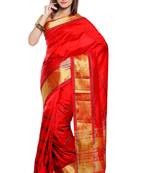 Red woven art silk saree With Blouse
