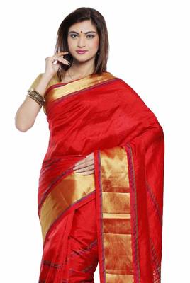 Red woven art silk saree With Blouse 2