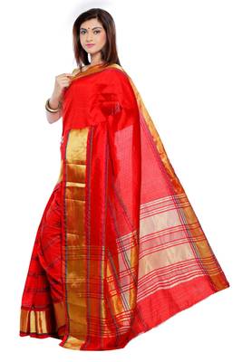 Red woven art silk saree With Blouse 3