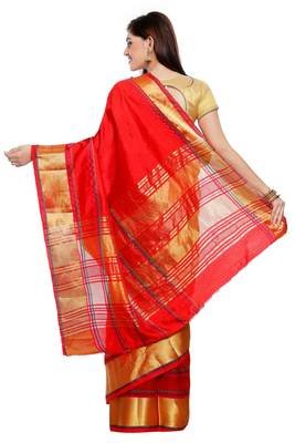 Red woven art silk saree With Blouse 4