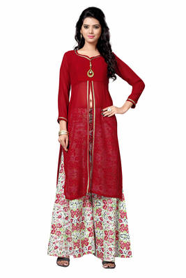 Styles Closet Red printed georgette semi stitched kurti 1