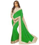 Green plain chiffon saree with blouse