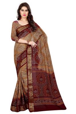 Bandhani Saree(Chiku hand woven jacquard saree With Blouse) 1
