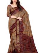 Bandhani Saree(Chiku hand woven jacquard saree With Blouse)