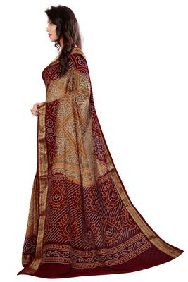 Bandhani Saree(Chiku hand woven jacquard saree With Blouse) 2