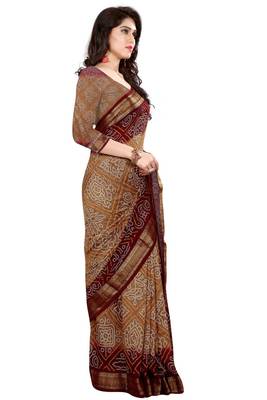 Bandhani Saree(Chiku hand woven jacquard saree With Blouse) 3