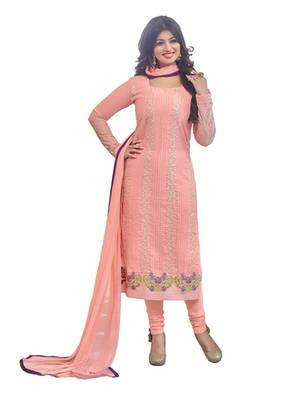 Pink georgette embroidered unstitched salwar with dupatta 1