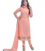 Pink georgette embroidered unstitched salwar with dupatta