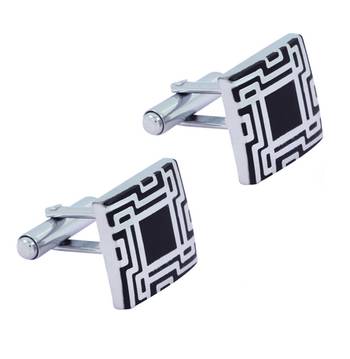Glossy Rhodium Plated Square Black Cufflink Pair For Men 1