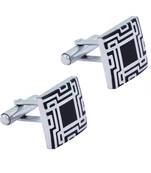 Glossy Rhodium Plated Square Black Cufflink Pair For Men