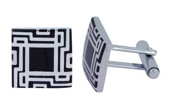 Glossy Rhodium Plated Square Black Cufflink Pair For Men 3