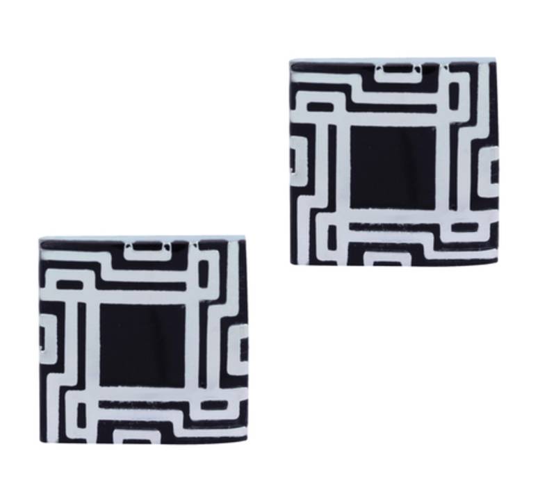 Glossy Rhodium Plated Square Black Cufflink Pair For Men