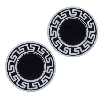 Glossy Rhodium Plated Round Black Cufflink Pair For Men 4