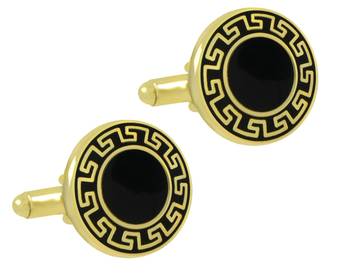 Designer Glossy Gold Plated Round Black Cufflink Pair For Men 1