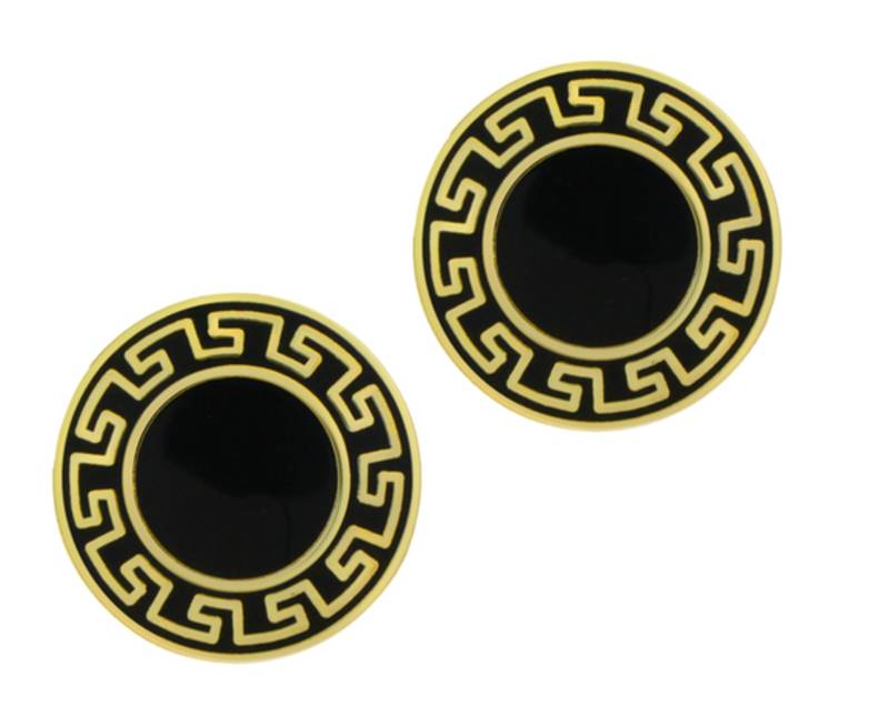 Designer Glossy Gold Plated Round Black Cufflink Pair For Men