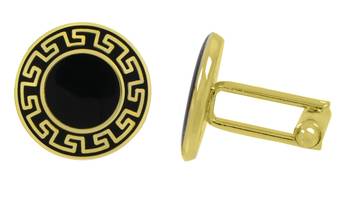 Designer Glossy Gold Plated Round Black Cufflink Pair For Men 4